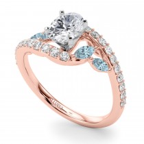 Swirl Design Diamond & Marquise Aquamarine Engagement Ring 14K Rose Gold (0.63ct)